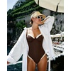 image:imageSUUKSESS Women Sexy Underwire One Piece Swimsuit Color Block Cutout Bathing Suit215 Beige Brown