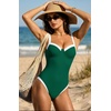 image:imageSUUKSESS Women Sexy Underwire One Piece Swimsuit Color Block Cutout Bathing Suit215 Green White