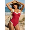 image:imageSUUKSESS Women Sexy Underwire One Piece Swimsuit Color Block Cutout Bathing Suit215 Red White
