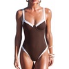 image:imageSUUKSESS Women Sexy Underwire One Piece Swimsuit Color Block Cutout Bathing Suit215 Beige Brown