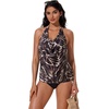 image:imageSUUKSESS Women Halter Tankini Swimsuit High Waist Cowl Neck Bathing Suit 2 Piece171 Black Gold Tropical Leaf