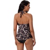 image:imageSUUKSESS Women Halter Tankini Swimsuit High Waist Cowl Neck Bathing Suit 2 Piece171 Black Gold Tropical Leaf