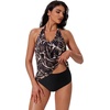 image:imageSUUKSESS Women Halter Tankini Swimsuit High Waist Cowl Neck Bathing Suit 2 Piece171 Black Gold Tropical Leaf