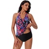 image:imageSUUKSESS Women Halter Tankini Swimsuit High Waist Cowl Neck Bathing Suit 2 Piece171 Black Multicolor Rose
