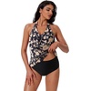 image:imageSUUKSESS Women Halter Tankini Swimsuit High Waist Cowl Neck Bathing Suit 2 Piece171 Black Yellow Floral