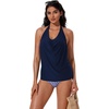image:imageSUUKSESS Women Halter Tankini Swimsuit High Waist Cowl Neck Bathing Suit 2 Piece171 Navy Blue Solid Floral