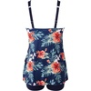 image:imageSUUKSESS Women Ruffle Mesh Tankini Swimsuit Tummy Control Bathing Suit with ShortsTropical Floral Navy Blue