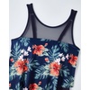 image:imageSUUKSESS Women Ruffle Mesh Tankini Swimsuit Tummy Control Bathing Suit with ShortsTropical Floral Navy Blue