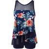 image:imageSUUKSESS Women Ruffle Mesh Tankini Swimsuit Tummy Control Bathing Suit with ShortsTropical Floral Navy Blue