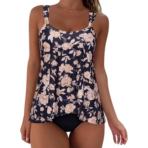 image:imageSUUKSESS Women Ruffle High Waisted Tankini Swimsuit Tummy Control Bathing Suit80 Vintage Floral Black