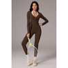 image:imageSUUKSESS Women 2 Piece Tie Front Wrap Outfits Cover Up Tops Soft leggings With PocketsBrown