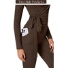 image:imageSUUKSESS Women 2 Piece Tie Front Wrap Outfits Cover Up Tops Soft leggings With PocketsBrown