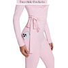 image:imageSUUKSESS Women 2 Piece Tie Front Wrap Outfits Cover Up Tops Soft leggings With PocketsLight Pink