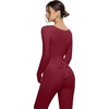 image:imageSUUKSESS Women 2 Piece Tie Front Wrap Outfits Cover Up Tops Soft leggings With PocketsWine
