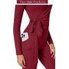 image:imageSUUKSESS Women 2 Piece Tie Front Wrap Outfits Cover Up Tops Soft leggings With PocketsWine