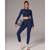 image:imageSUUKSESS Women 2 Piece Workout Sets HalfZip Athletic Top Seamless Leggings  Athletic Long Sleeve Crop TopHidden Scrunch Hip Lifting LeggingsYoga Gym Matching SetsSoft Stretch fabricNavy Blue