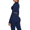 image:imageSUUKSESS Women 2 Piece Workout Sets HalfZip Athletic Top Seamless Leggings  Athletic Long Sleeve Crop TopHidden Scrunch Hip Lifting LeggingsYoga Gym Matching SetsSoft Stretch fabricNavy Blue