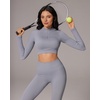 image:imageSUUKSESS Women 2 Piece Workout Sets HalfZip Athletic Top Seamless Leggings  Athletic Long Sleeve Crop TopHidden Scrunch Hip Lifting LeggingsYoga Gym Matching SetsSoft Stretch fabricWashed Blue