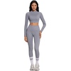 image:imageSUUKSESS Women 2 Piece Workout Sets HalfZip Athletic Top Seamless Leggings  Athletic Long Sleeve Crop TopHidden Scrunch Hip Lifting LeggingsYoga Gym Matching SetsSoft Stretch fabricWashed Blue