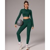 image:imageSUUKSESS Women 2 Piece Workout Sets HalfZip Athletic Top Seamless Leggings  Athletic Long Sleeve Crop TopHidden Scrunch Hip Lifting LeggingsYoga Gym Matching SetsSoft Stretch fabricGreen