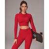 image:imageSUUKSESS Women 2 Piece Workout Sets HalfZip Athletic Top Seamless Leggings  Athletic Long Sleeve Crop TopHidden Scrunch Hip Lifting LeggingsYoga Gym Matching SetsSoft Stretch fabricRed
