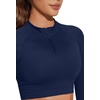 image:imageSUUKSESS Women 2 Piece Workout Sets HalfZip Athletic Top Seamless Leggings  Athletic Long Sleeve Crop TopHidden Scrunch Hip Lifting LeggingsYoga Gym Matching SetsSoft Stretch fabricNavy Blue