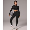 image:imageSUUKSESS Women 2 Piece Workout Sets HalfZip Athletic Top Seamless Leggings  Athletic Long Sleeve Crop TopHidden Scrunch Hip Lifting LeggingsYoga Gym Matching SetsSoft Stretch fabricBlack