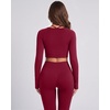 image:imageSUUKSESS Women 2 Piece Workout Sets Square Neck Crop Top Seamless Leggings  Long Sleeve Athletic TopHidden Scrunch Hip Lifting LeggingsYoga Pilates Matching SetsSoft Stretch fabricWine Red