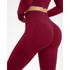 image:imageSUUKSESS Women 2 Piece Workout Sets Square Neck Crop Top Seamless Leggings  Long Sleeve Athletic TopHidden Scrunch Hip Lifting LeggingsYoga Pilates Matching SetsSoft Stretch fabricWine Red