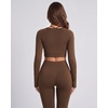 image:imageSUUKSESS Women 2 Piece Workout Sets Square Neck Crop Top Seamless Leggings  Long Sleeve Athletic TopHidden Scrunch Hip Lifting LeggingsYoga Pilates Matching SetsSoft Stretch fabricDark Brown