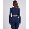 image:imageSUUKSESS Women 2 Piece Workout Sets Square Neck Crop Top Seamless Leggings  Long Sleeve Athletic TopHidden Scrunch Hip Lifting LeggingsYoga Pilates Matching SetsSoft Stretch fabricNavy Blue