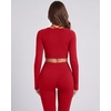 image:imageSUUKSESS Women 2 Piece Workout Sets Square Neck Crop Top Seamless Leggings  Long Sleeve Athletic TopHidden Scrunch Hip Lifting LeggingsYoga Pilates Matching SetsSoft Stretch fabricRed