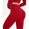image:imageSUUKSESS Women 2 Piece Workout Sets Square Neck Crop Top Seamless Leggings  Long Sleeve Athletic TopHidden Scrunch Hip Lifting LeggingsYoga Pilates Matching SetsSoft Stretch fabricRed