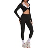image:imageSUUKSESS Women 2 Piece Workout Sets for Pilates Long Sleeve Top LeggingsBlack