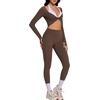 image:imageSUUKSESS Women 2 Piece Workout Sets for Pilates Long Sleeve Top LeggingsBrown