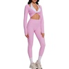 image:imageSUUKSESS Women 2 Piece Workout Sets for Pilates Long Sleeve Top LeggingsPink
