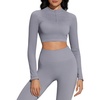 image:imageSUUKSESS Women 2 Piece Workout Sets HalfZip Athletic Top Seamless Leggings  Athletic Long Sleeve Crop TopHidden Scrunch Hip Lifting LeggingsYoga Gym Matching SetsSoft Stretch fabricWashed Blue