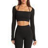 image:imageSUUKSESS Women 2 Piece Workout Sets Square Neck Crop Top Seamless Leggings  Long Sleeve Athletic TopHidden Scrunch Hip Lifting LeggingsYoga Pilates Matching SetsSoft Stretch fabricBlack
