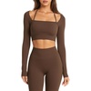 image:imageSUUKSESS Women 2 Piece Workout Sets Square Neck Crop Top Seamless Leggings  Long Sleeve Athletic TopHidden Scrunch Hip Lifting LeggingsYoga Pilates Matching SetsSoft Stretch fabricDark Brown