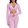 image:imageSUUKSESS Women 2 Piece Workout Sets for Pilates Long Sleeve Top LeggingsPink