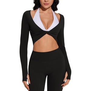 image:imageSUUKSESS Women 2 Piece Workout Sets for Pilates Long Sleeve Top LeggingsBlack