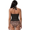 image:imageSUUKSESS Women Halter Tankini Swimsuits Tummy Control Two Piece Bathing SuitBalck Leopard