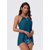image:imageSUUKSESS Women Ruffle High Neck Tankini Swimsuit Tummy Control Bathing SuitBlue Floral