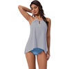 image:imageSUUKSESS Women Ruffle High Neck Tankini Swimsuit Tummy Control Bathing SuitBlue Striped