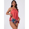image:imageSUUKSESS Women Ruffle High Neck Tankini Swimsuit Tummy Control Bathing SuitCoralpinkleaf