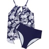 image:imageSUUKSESS Women Ruffle High Neck Tankini Swimsuit Tummy Control Bathing SuitNavy Blue Floral