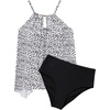 image:imageSUUKSESS Women Ruffle High Neck Tankini Swimsuit Tummy Control Bathing SuitWhite and Black Points