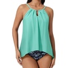 image:imageSUUKSESS Women Ruffle High Neck Tankini Swimsuit Tummy Control Bathing SuitAqua Blue Floral
