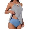 image:imageSUUKSESS Women Ruffle High Neck Tankini Swimsuit Tummy Control Bathing SuitBlue Striped