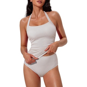 image:imageSUUKSESS Women Halter Tankini Swimsuits Tummy Control Two Piece Bathing SuitGold White
